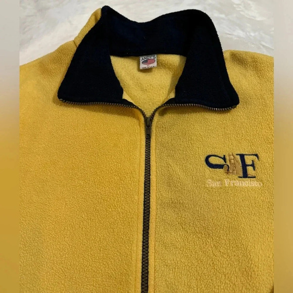 90’s San Francisco Tourist Zip Up Fleece Jacket XL Overized Unisex Yellow Navy - Picture 6 of 11